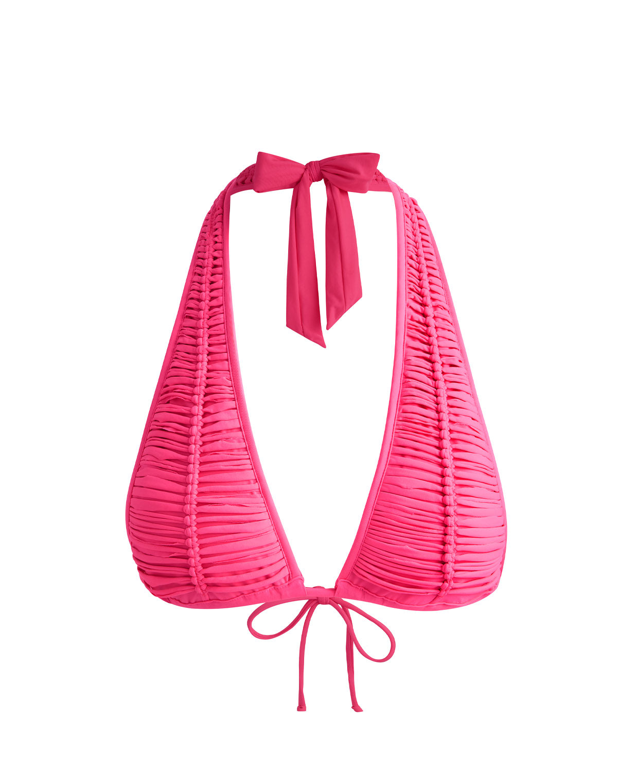 Vivid Pink Macrame Halter Top with intricate knotted detailing and halter neckline