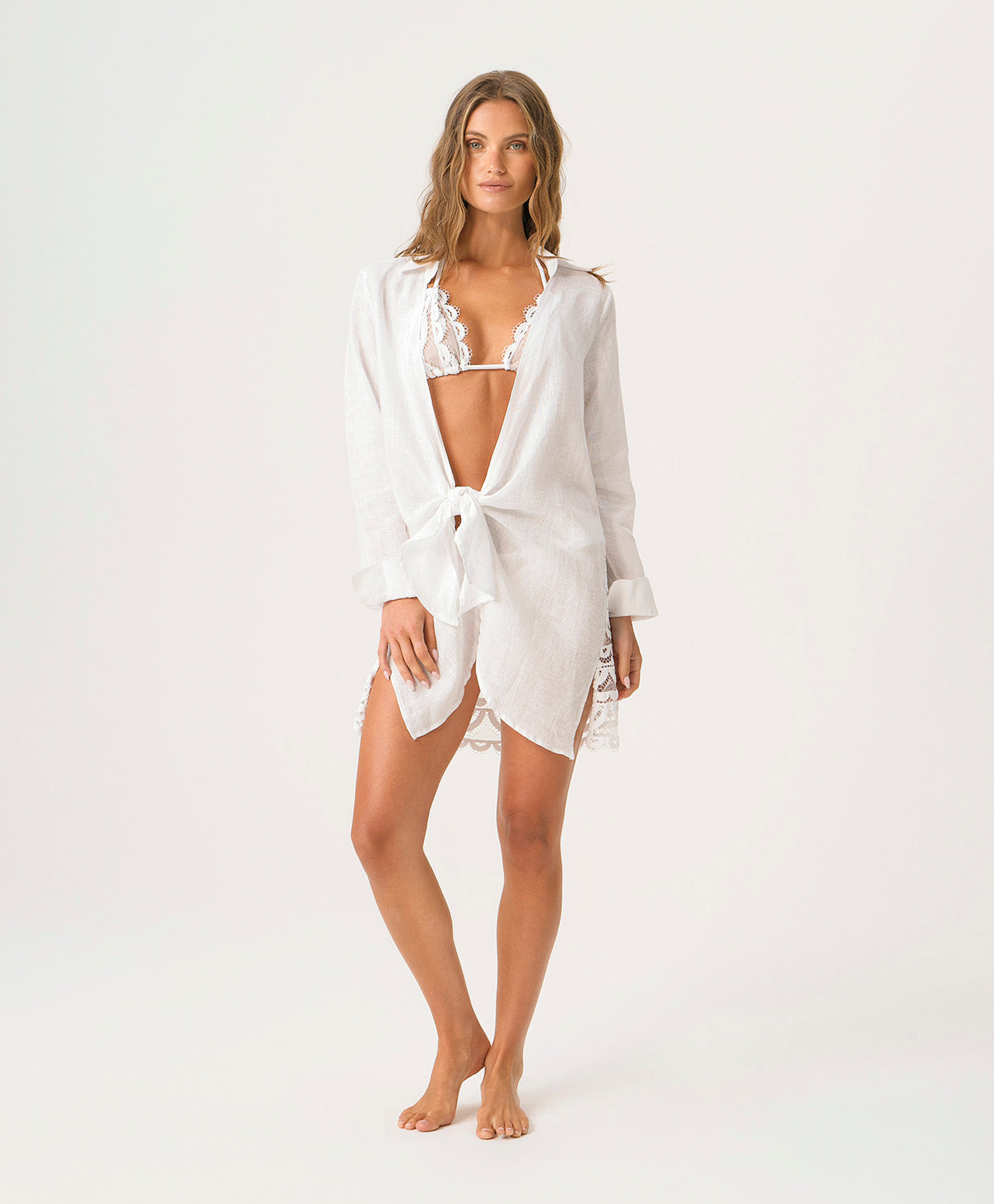 Water Lily Lace Millie Tie Tunic with scalloped lace back