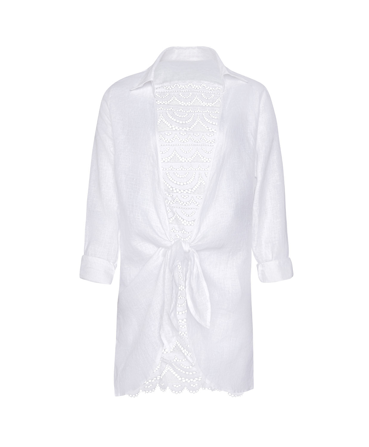 Water Lily Lace Millie Tie Tunic with scalloped lace back