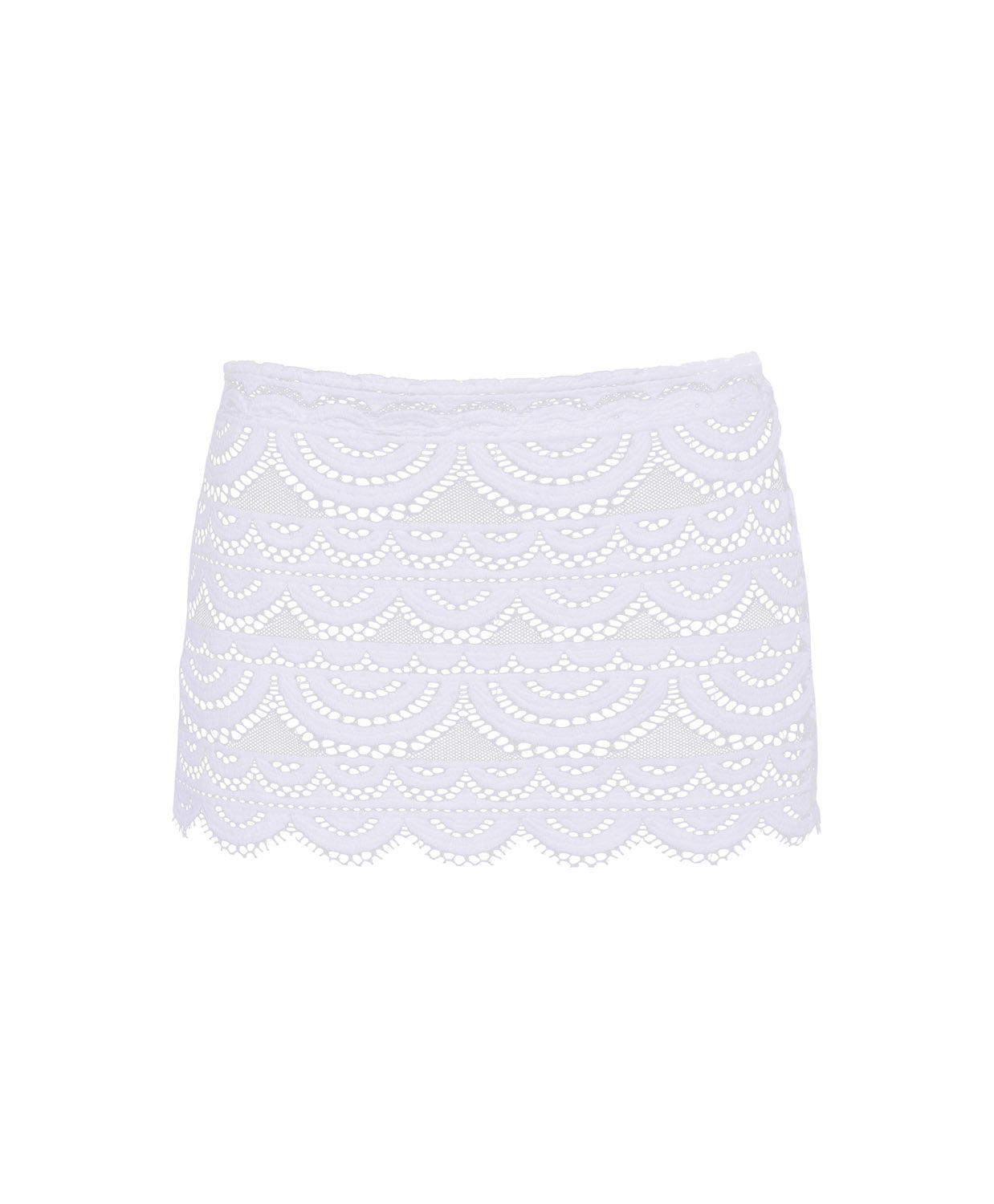 Water Lily Maycee Skirt hand-cut lace mini worn over swimwear for poolside and night-out styling