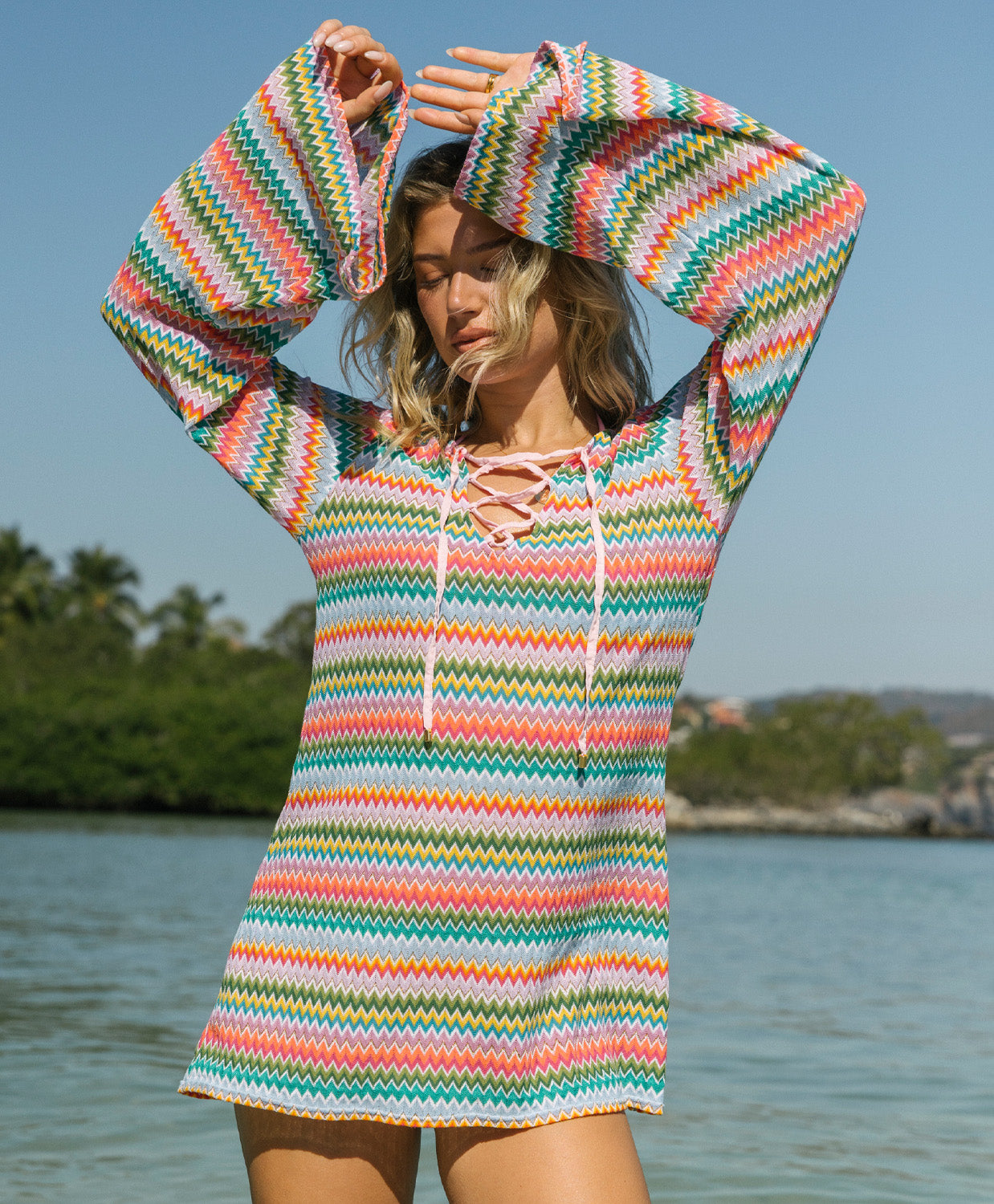 Colorful Ziggy Noah Tunic with bell sleeves and crisscross ties