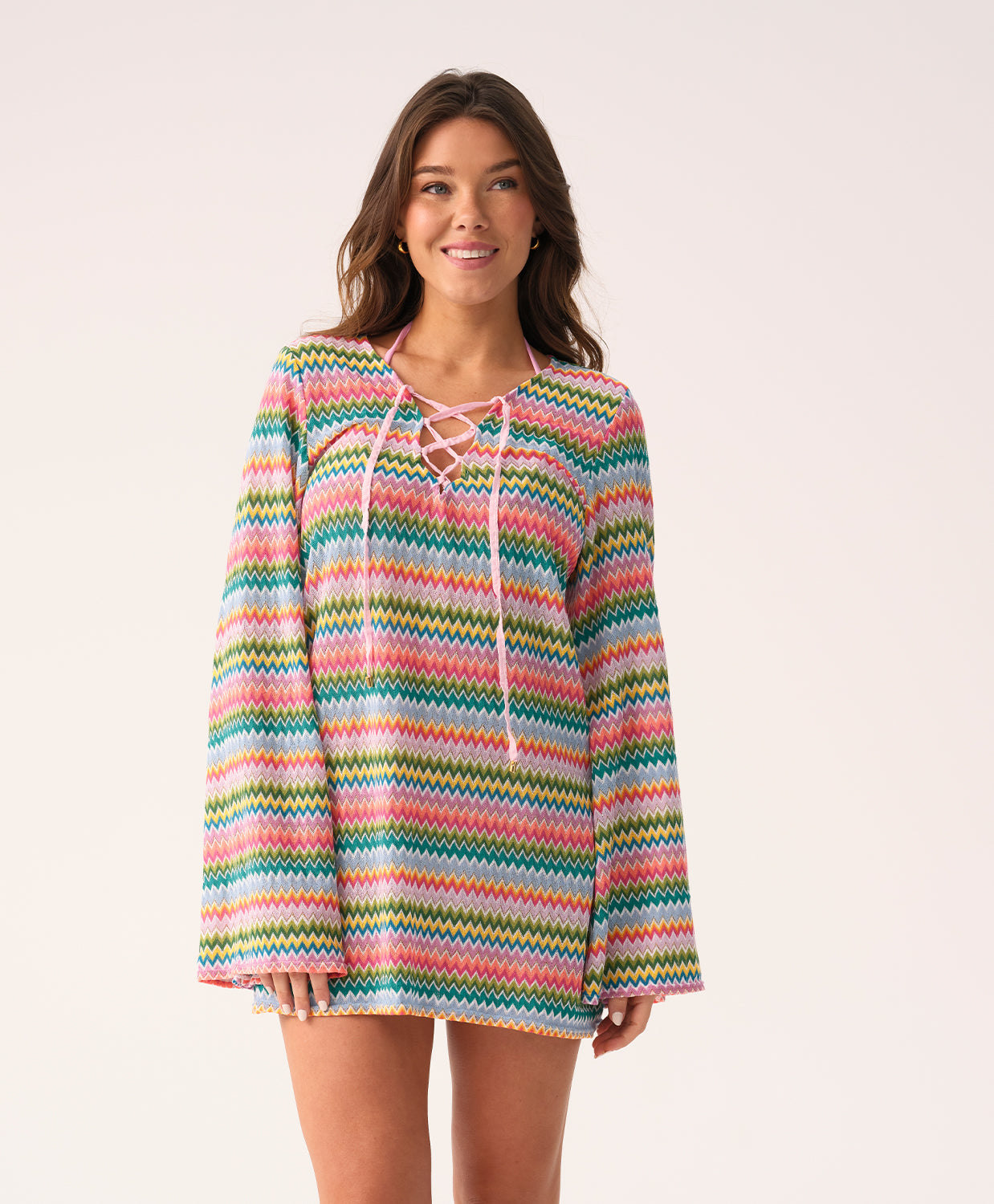 Colorful Ziggy Noah Tunic with bell sleeves and crisscross ties