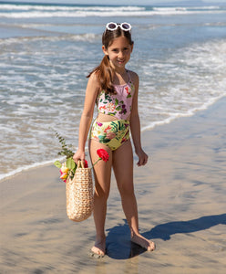 Kids Summer Hibiscus Cut Out One Piece