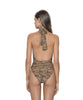 Back of Woman Wearing Animal Print One Piece Swimsuit