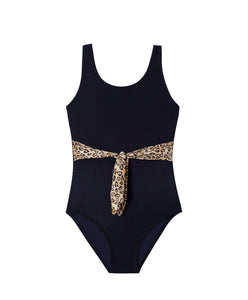 Kids Leopard Belted Bow One Piece