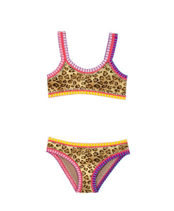 Kids Leopard Sporty Rainbow Embroidered Bikini