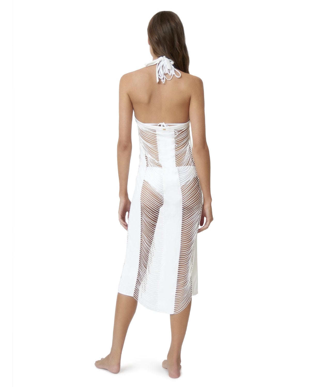 PilyQ Water Lily Gisele Lace Cover Up – Sheer V-Neck Beach Dress, XS/S White